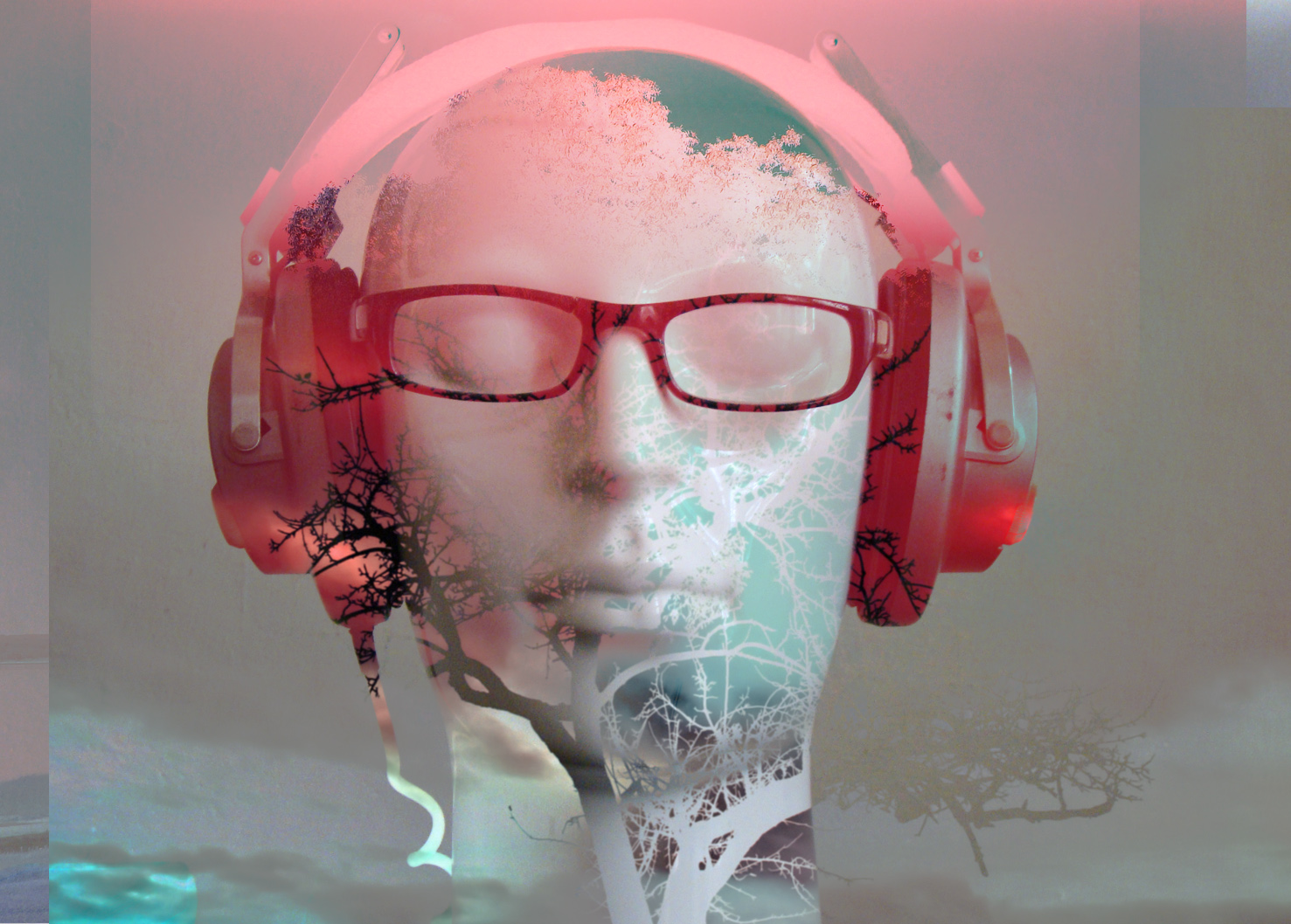 a mannequin with headphones and glasses