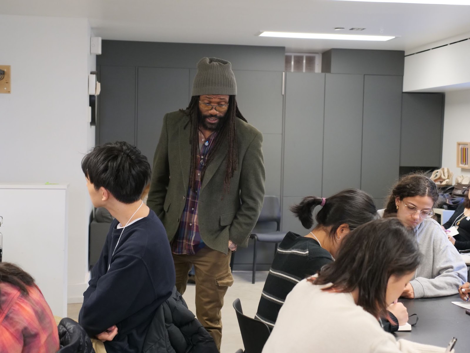Poet Jamaal Amir Akbari leads a Justice and Equity workshop for English FutureVersers at the SAW Centre.