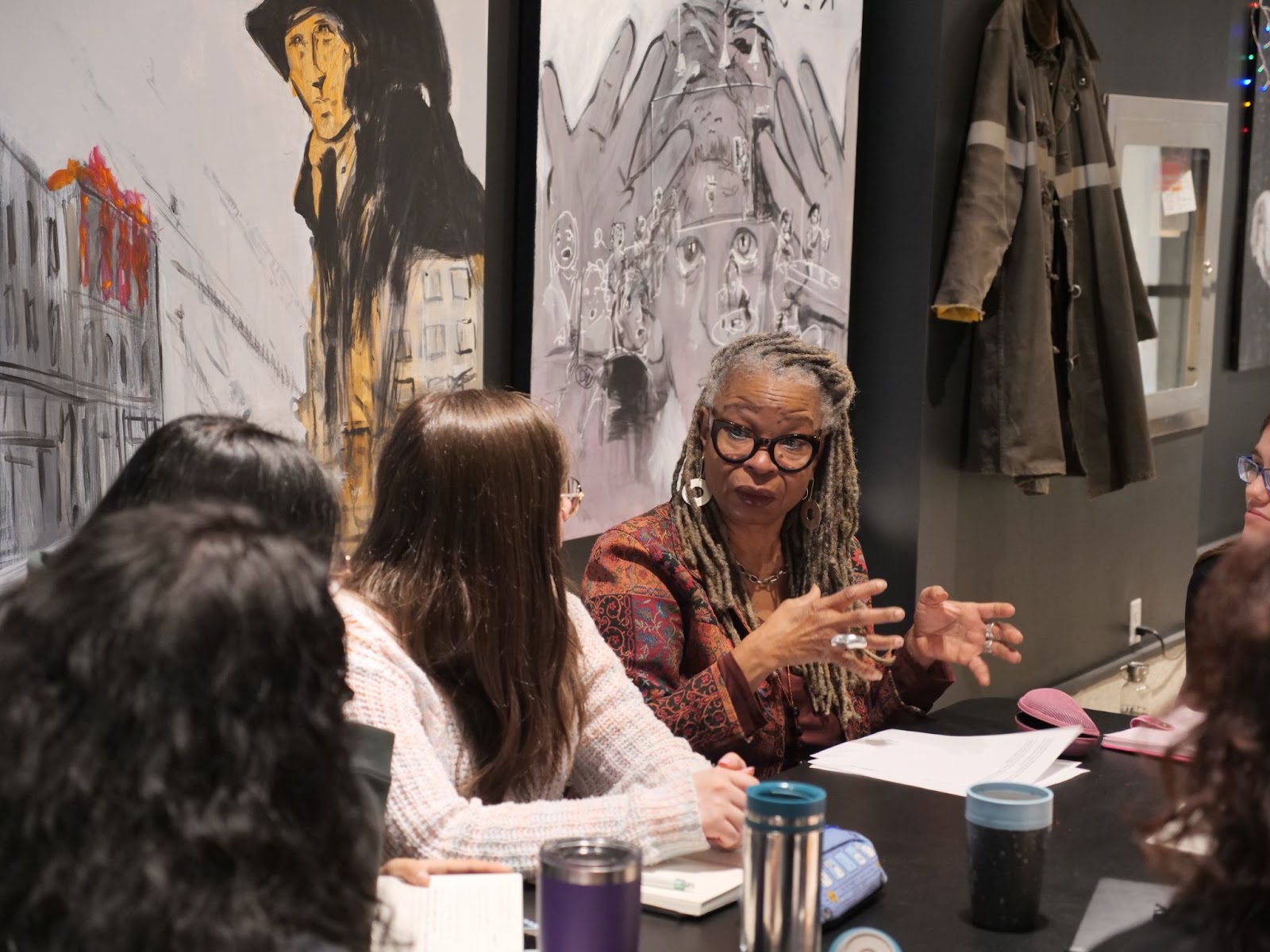 Poet, Marie-Célie Agnant leads the Justice and Equity workshop for French FutureVersers at the SAW Centre.