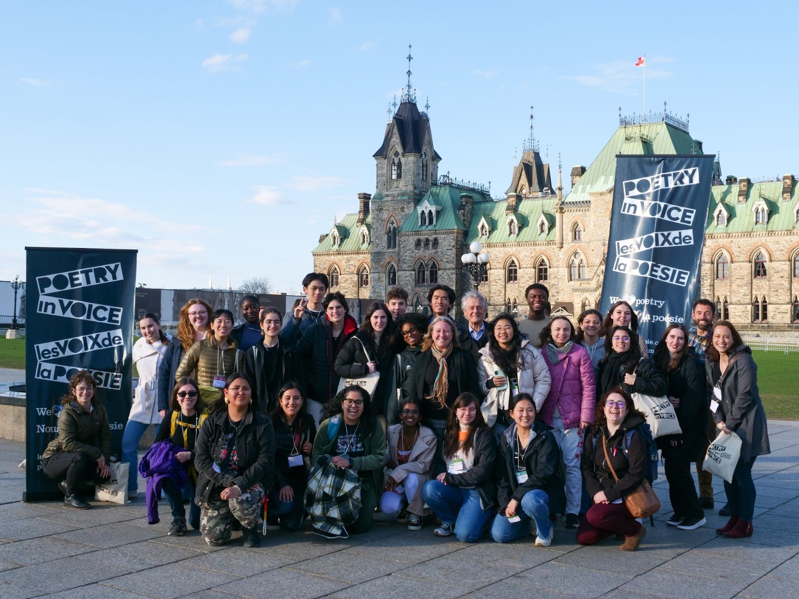 A group shot in front of parliamentary buildings before ending the night with a dinner at the Metropolitan Brasserie.