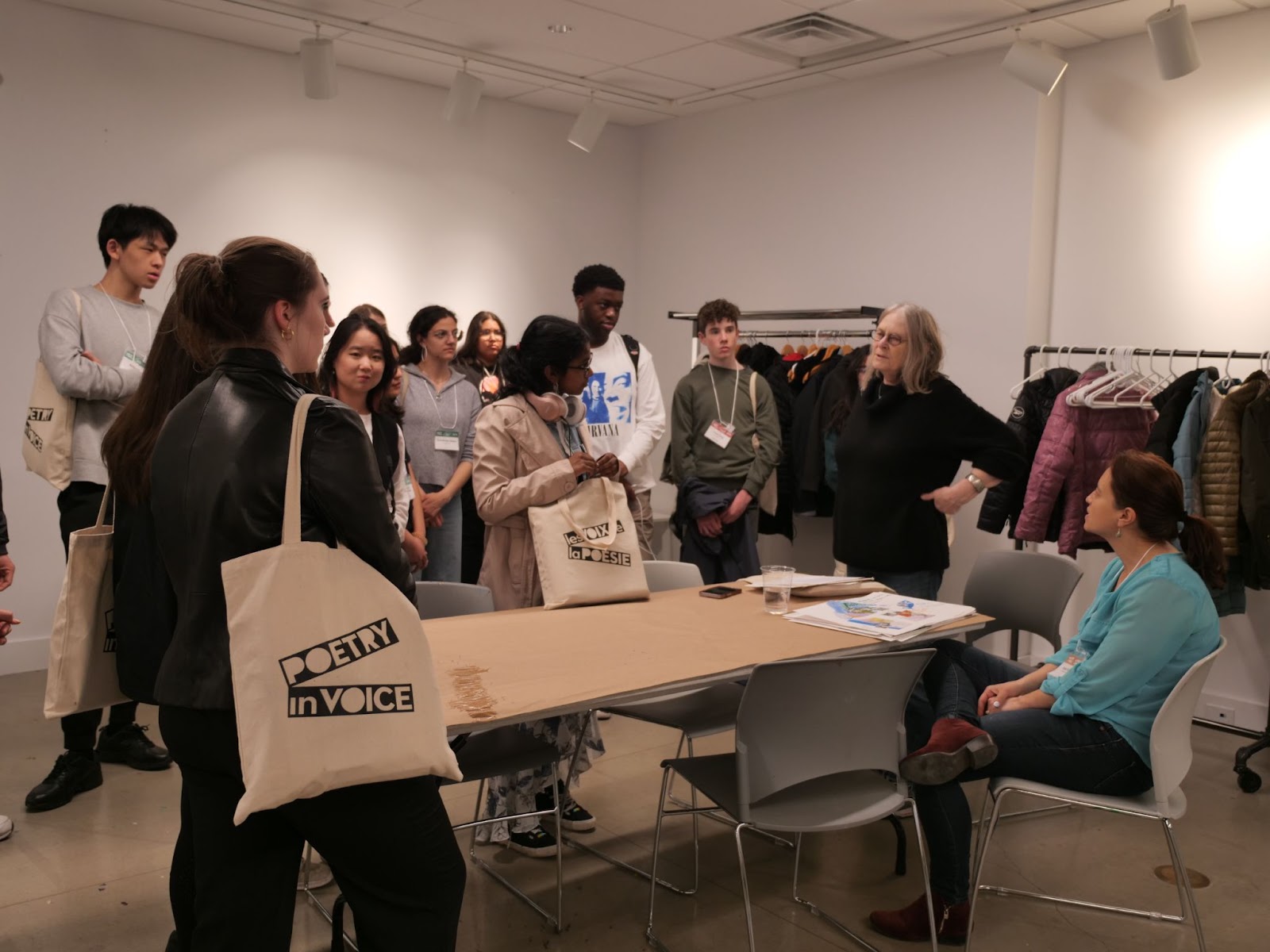 Susan Musgrave introduces the Ekphrastic Writing Workshop to English students.