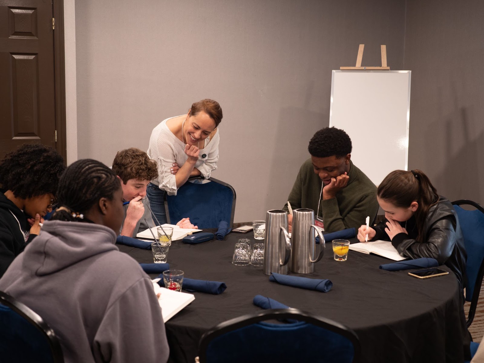 Sarah Tsiang pictured with finalists, Sara-Joelle Yao, Daniela Damier Ducreux, James Hoag, Bem Denga, and Emiliia Lebedeva.