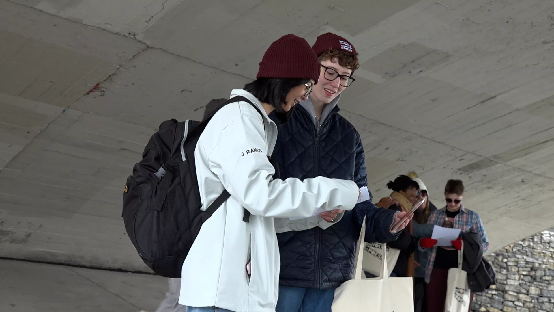 Poets were planted around the city to give the students various poetry-related challenges. Justine Rory Ramos and Maria Espindola recite a poem in canon.