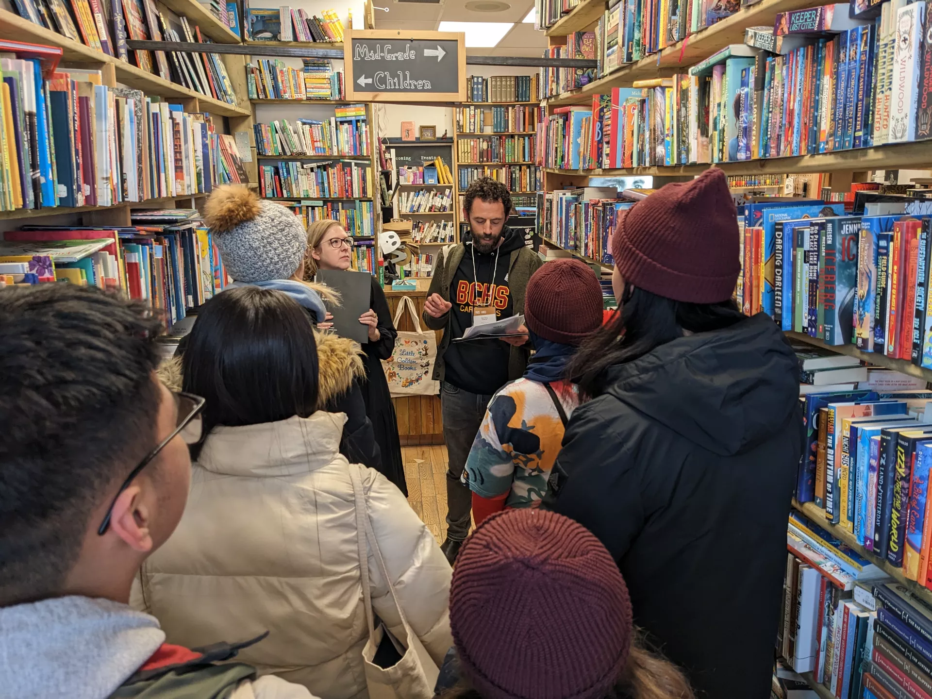 Students had to find poetry books hidden in the bookshop's shelves.