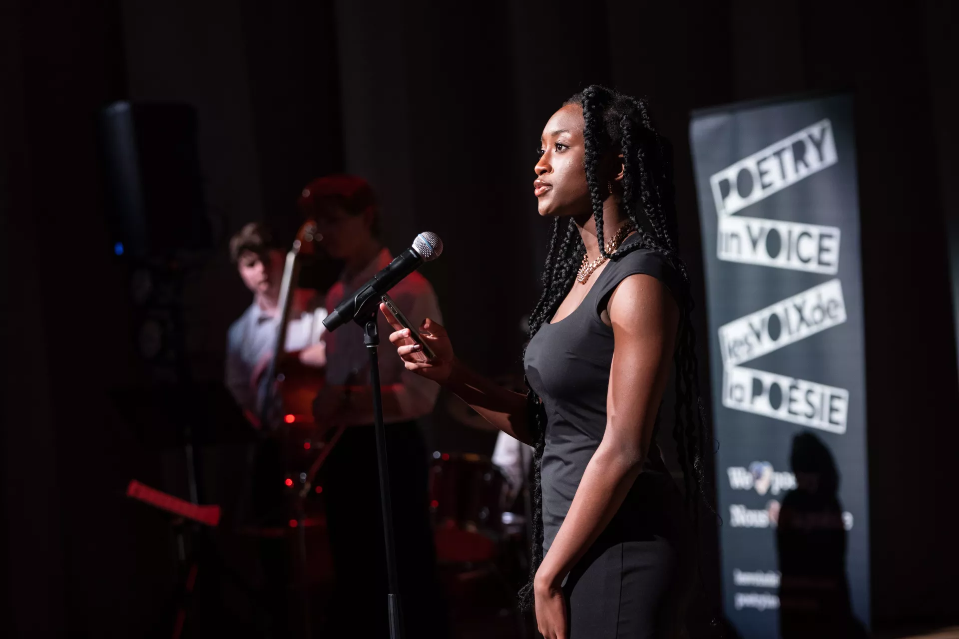 2022 English Champion Stephanie Omorotionmwan reads a poem in recognition of all the missed opportunities for students during the pandemic with a recitation of El Jones' "Glass Hands: A Eulogy on the Anniversary of the Pandemic".